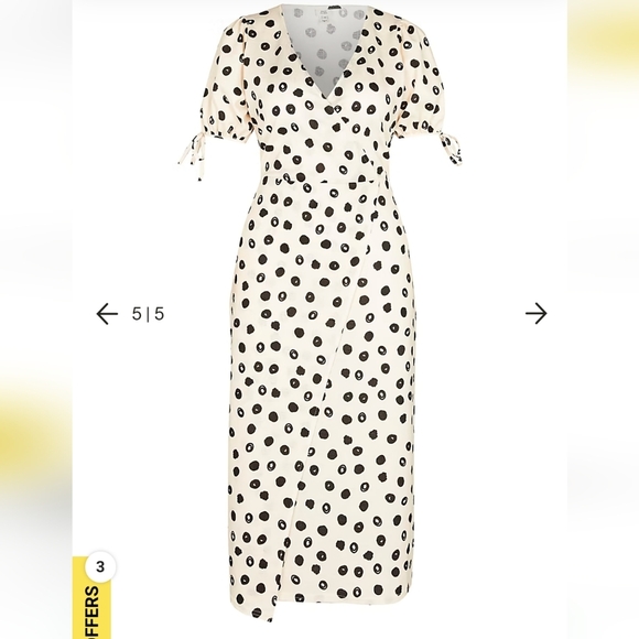 River Island CREAM ASYMMETRIC WRAP MIDI SPOT PRINT DRESS - Picture 5 of 7